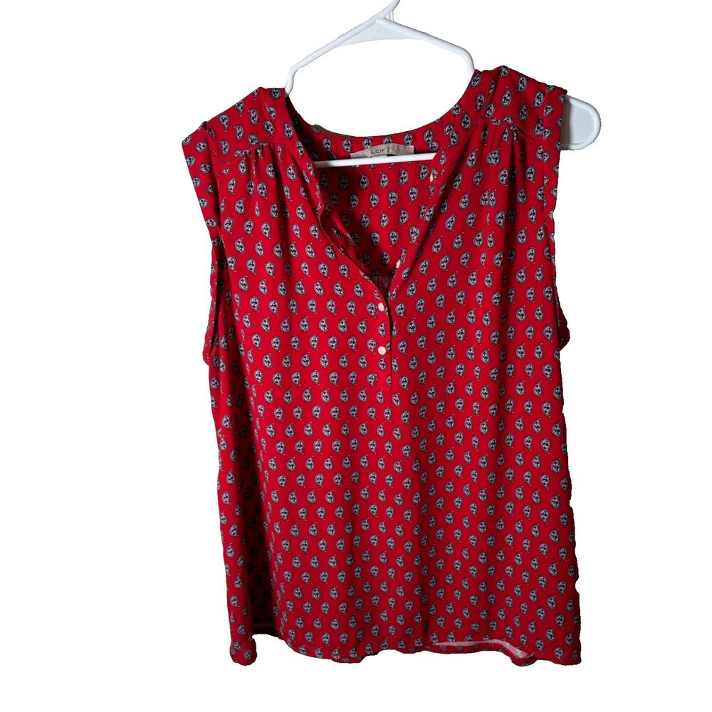 Loft Tank Top Women's Medium Red Paisley Popover Sleeveless Lightweight Shirt